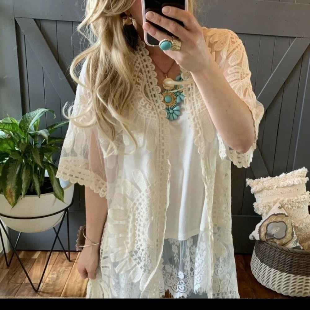 Eyelet Lace  Duster Jacket cream - Picture 5 of 6
